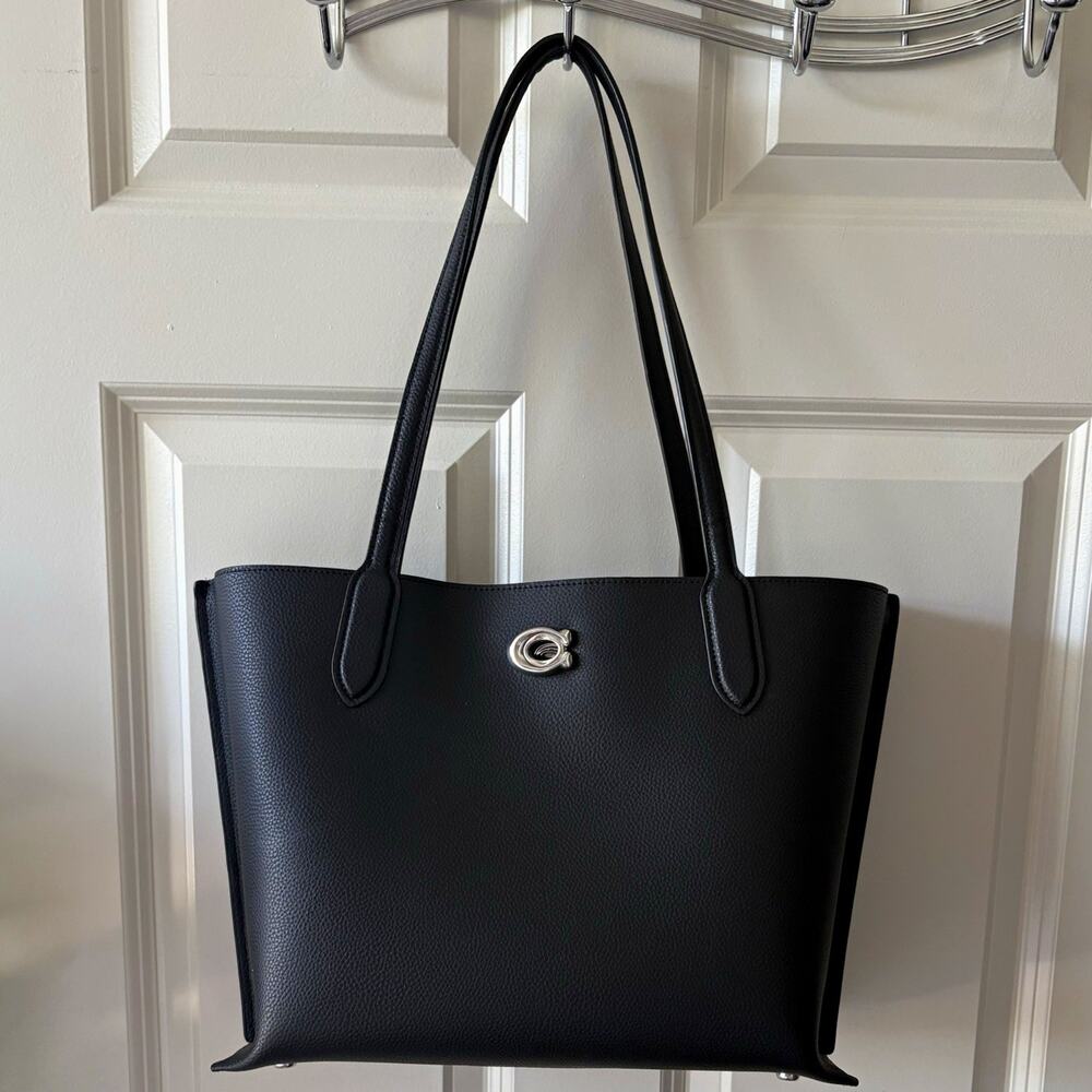 Coach Willow Tote C0689 Black Pebble Leather Silver Hardware + Dust Bag